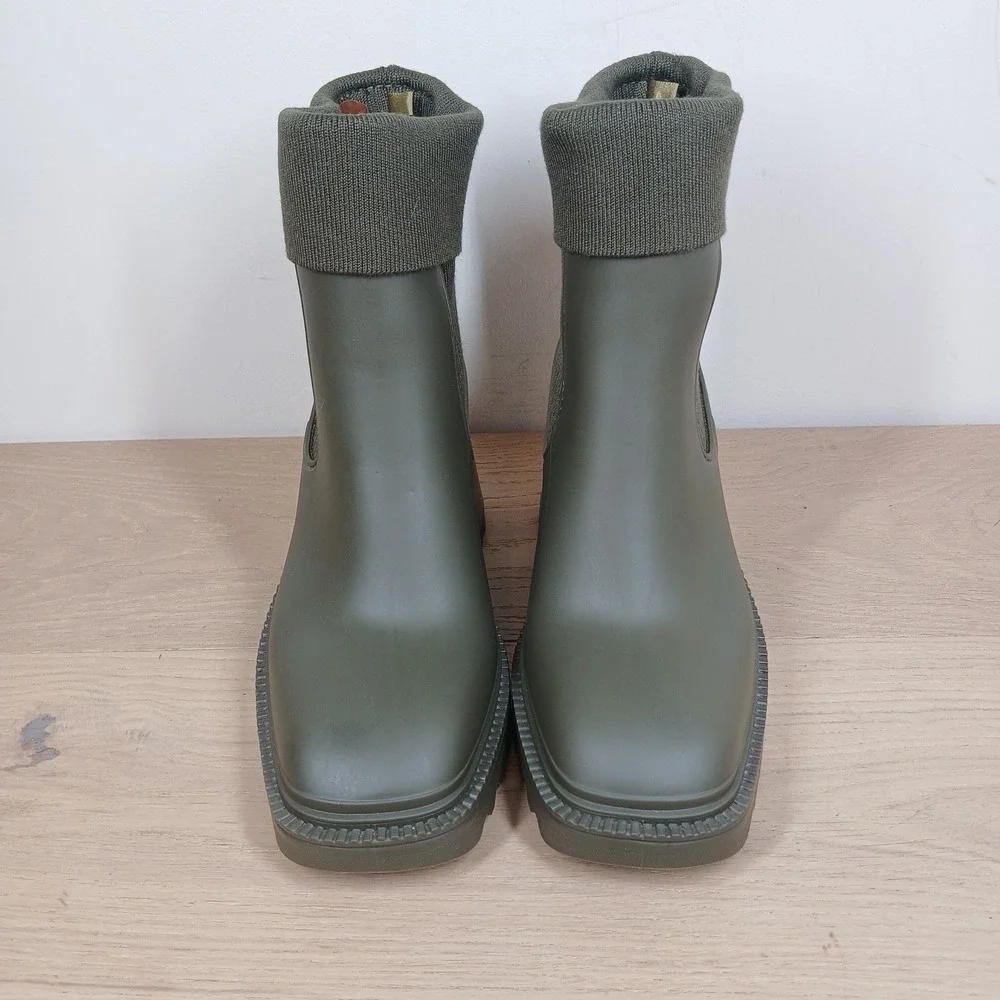 Circus by Sam Edelman Rain Boots Womens 8 Olive Green Rubber Knit Sock Lug Heel